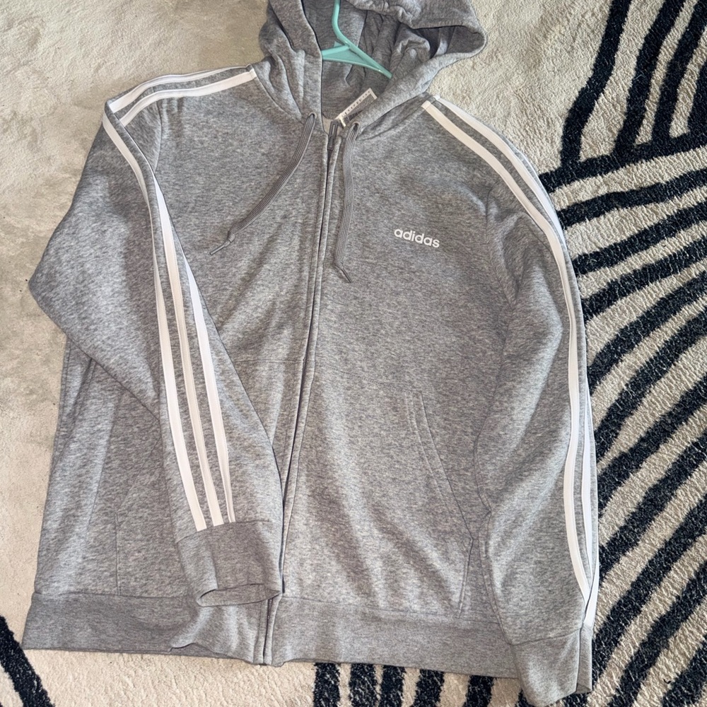 Adidas Heather Gray Hoodie with White Stripes
